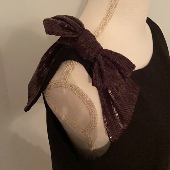 J Crew black top with sequin bow on right shoulder - Picture 3 of 4